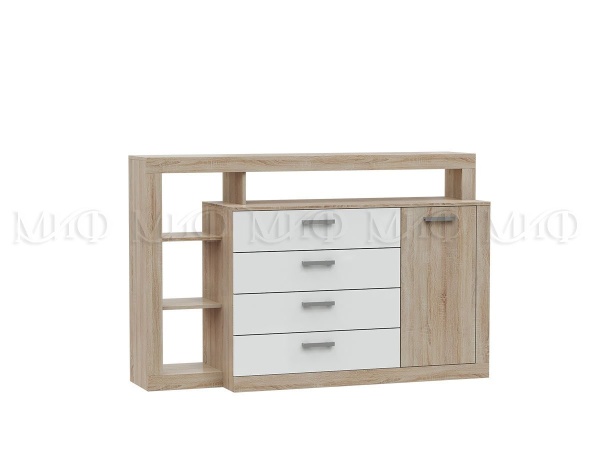 Комод Апаста (Ш-1602 x В-1040 x Г-476 мм)/Дуб Сонома/Белый Глянец