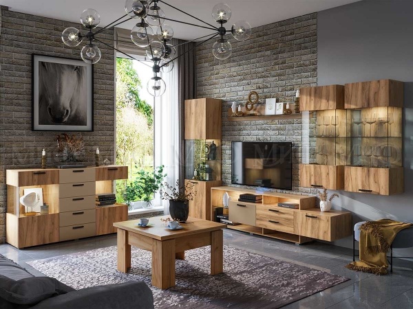 Гостиная Анси (Ш-2500 x В-1920 x Г-570 мм)/Дуб Крафт/Бежевый